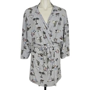 ROSE+VINE Women's Gray Wrap Belted Robe Tropical Print So Soft Lightweight M